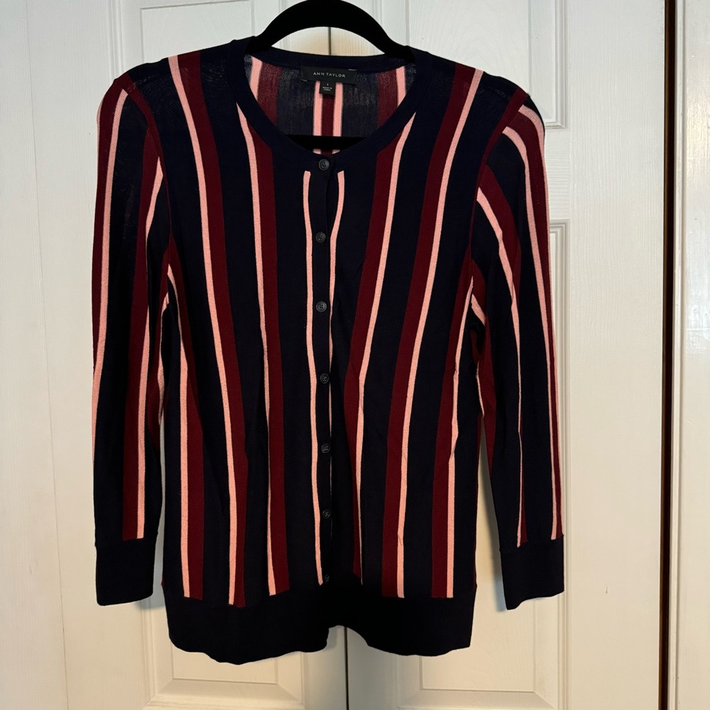 ANN TAYLOR Multi Colored Stripes Cardigan SZ M